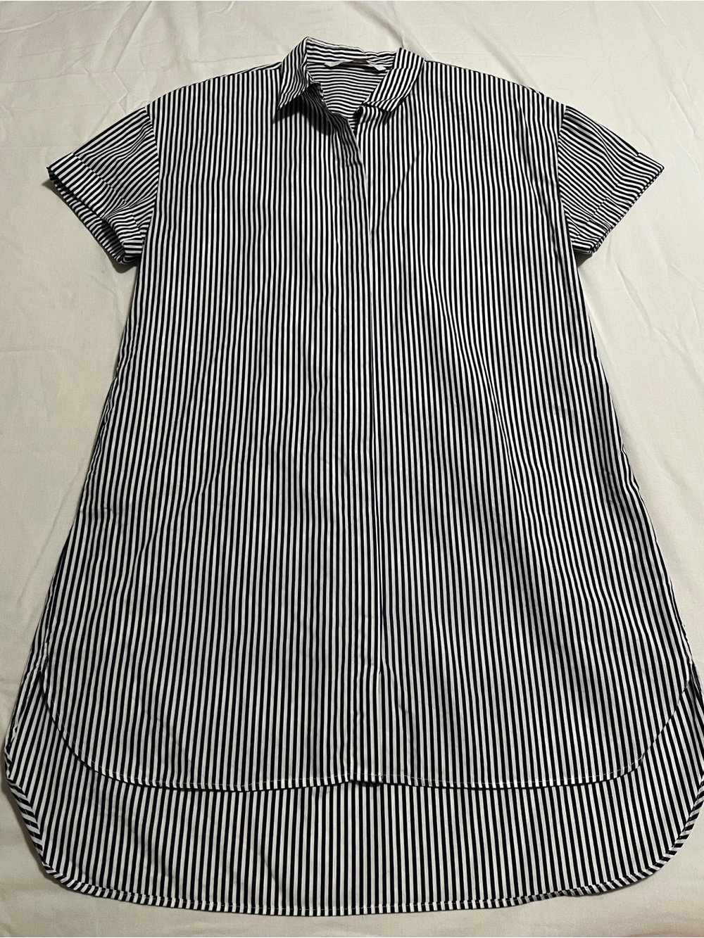 Zara Grayish Blue and White Striped High-Low Dress.